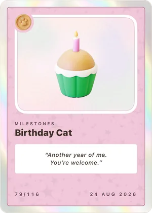Birthday Cat card, a cupcake on blush stock