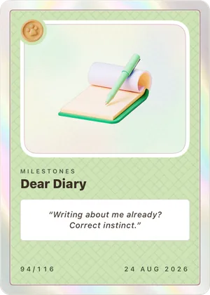 Dear Diary card, a notebook on sage stock
