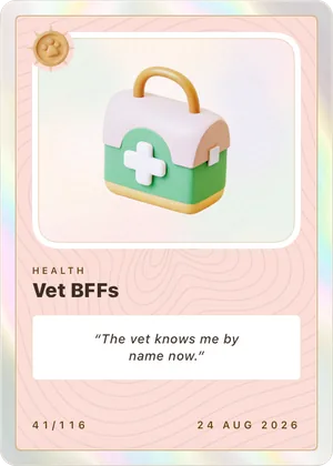 Vet BFFs card, legendary, on rose stock
