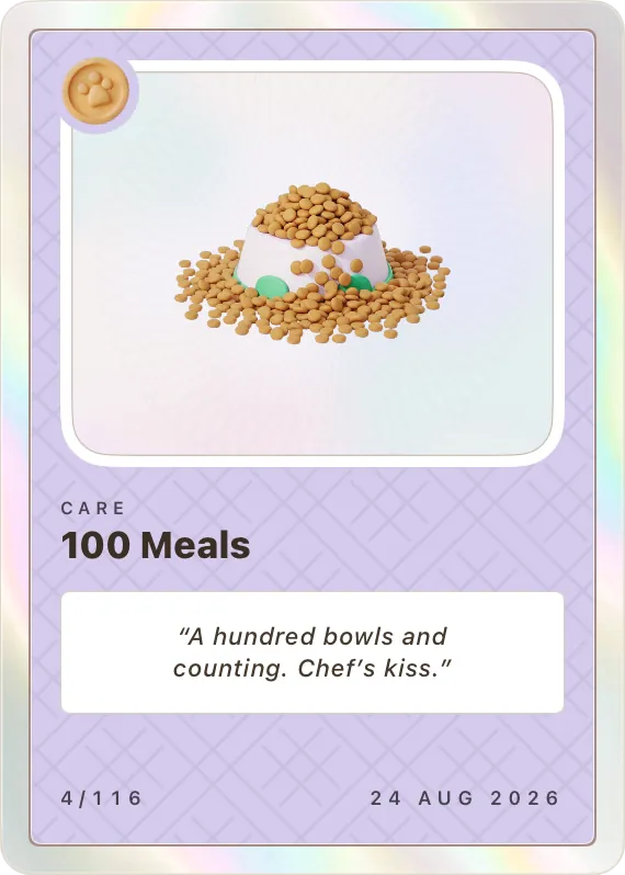 The 100 Meals card, a full bowl on lavender stock